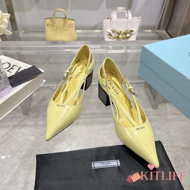 Kitlife prada Brushed leather cut-out pumps yellow height 55 mm - 1