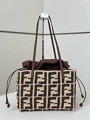 kitlife Fendi Small Roll Brown FF raffia crochet shopper with pouch bag - 23x15x19 cm - 5