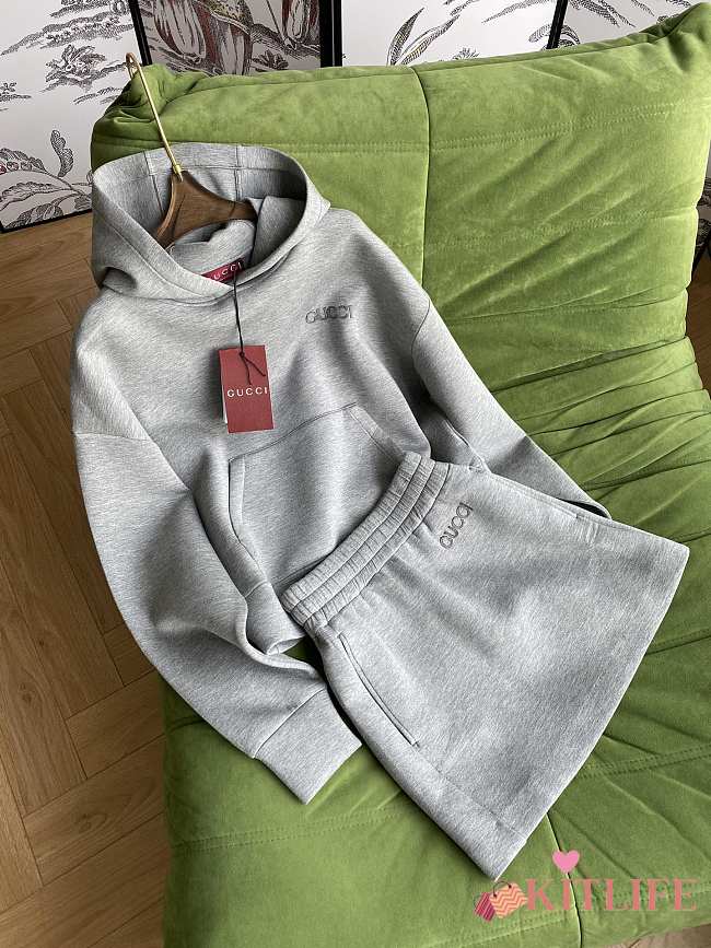 Kitlife gucci one set viscose jersey logo hoodie gray - 1