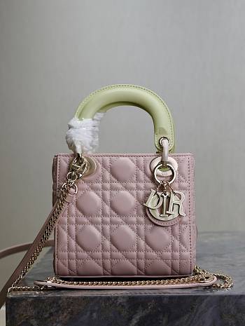 kitlife Mini Lady Dior Bag Two-Tone green and Powder Pink - 17x7x15cm