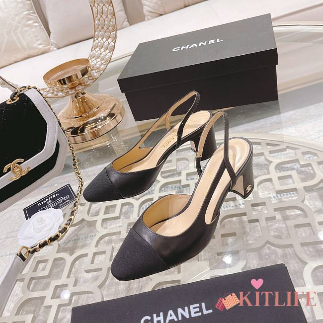 kitlife Chanel Goatskin & Grosgrain Black Slingbacks Heel - 1