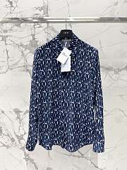 Kitlife Dior Blouse White Silk Twill with Navy Blue Miss Dior Allover Motif - 1