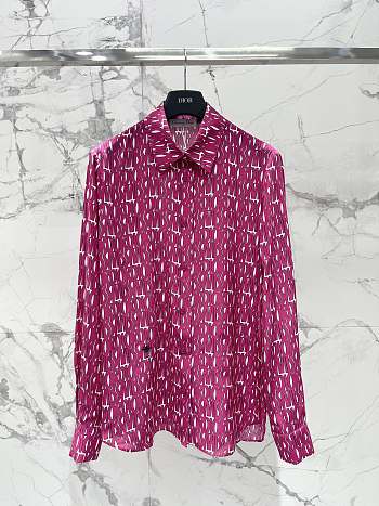 Kitlife Dior Blouse White Silk Twill with Navy Pink Miss Dior Allover Motif