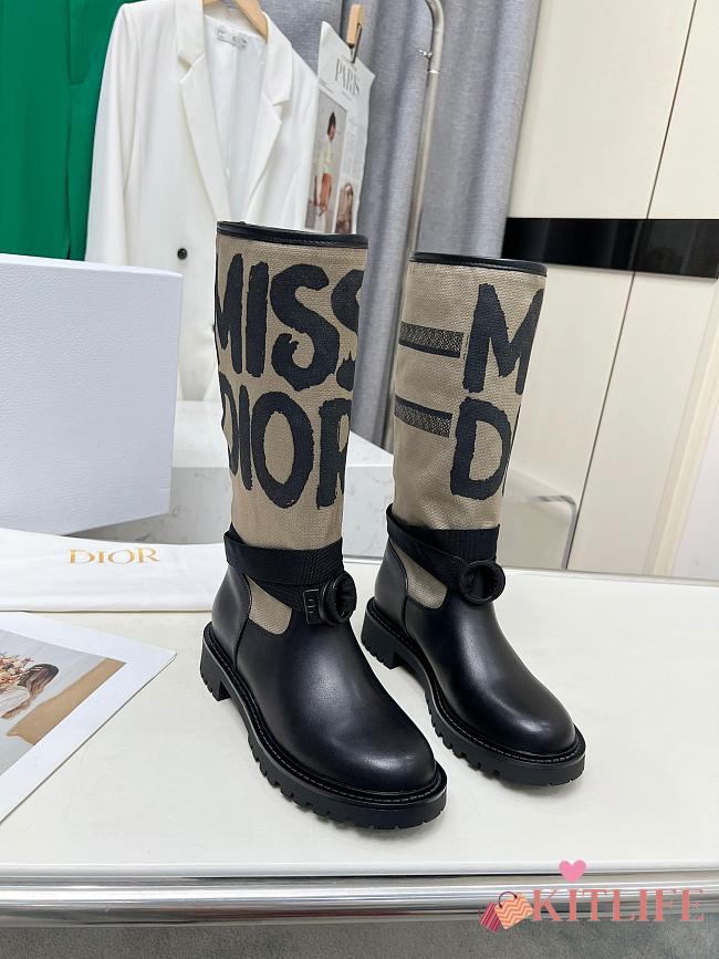 D-Major Boot Warm Taupe Technical Canvas with Black Miss Dior Graffiti Print and Black Calfskin  - 1