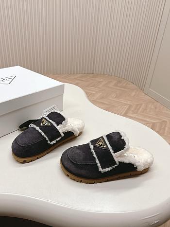 kitlife Prada Suede and shearling slippers black