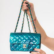 kitlife Chanel Blue Green Patent Rectangular Flap Bag - 20x12x6.5cm - 1