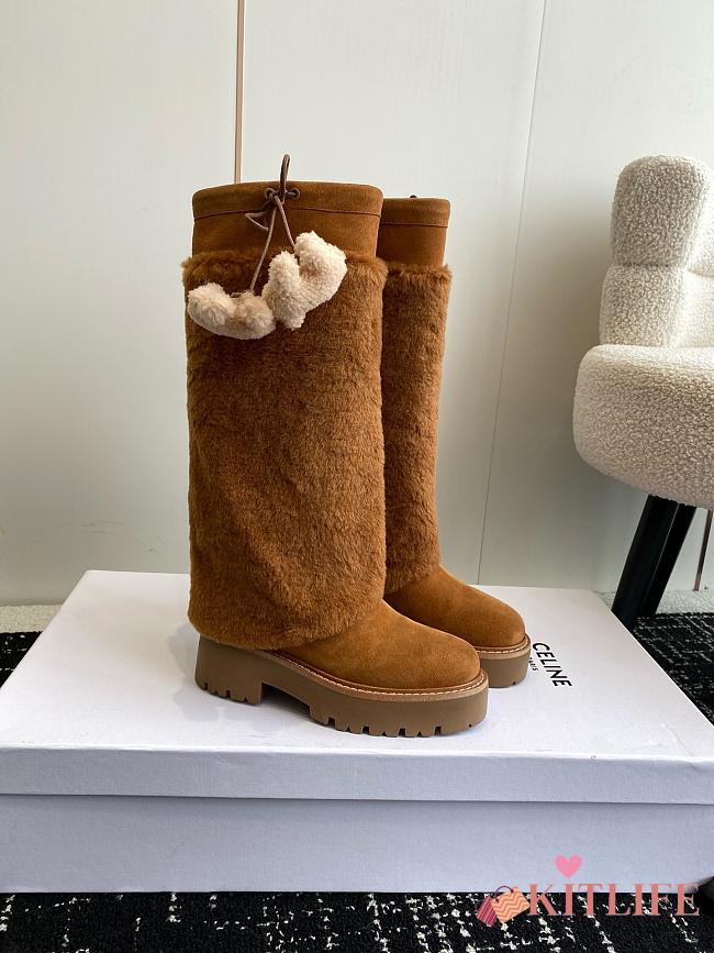 kitlife Women CELINE Bulky High Boot With Triomphe Tassels In Shearling And Suede Calfskin Leather - 1