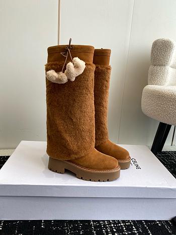 kitlife Women CELINE Bulky High Boot With Triomphe Tassels In Shearling And Suede Calfskin Leather