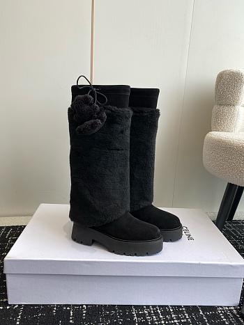 kitlife Women CELINE Bulky High Boot With Triomphe Tassels In Shearling And Suede Calfskin Leather black