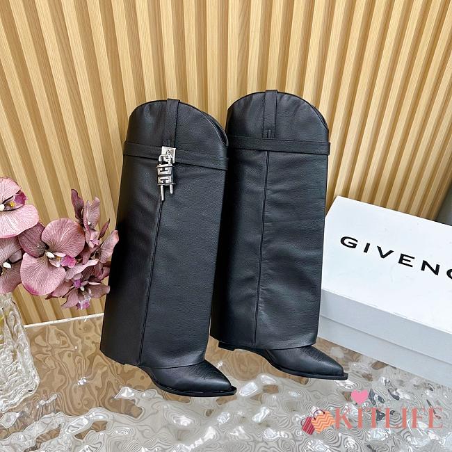 kitlife givenchy Shark Slip-on high boots Lock Cowboy boots in aged leather black - 1