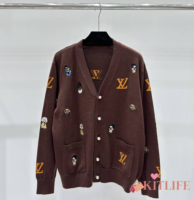 kitlife Louis Vuitton Embroidered Cotton Cardigan brown - 1