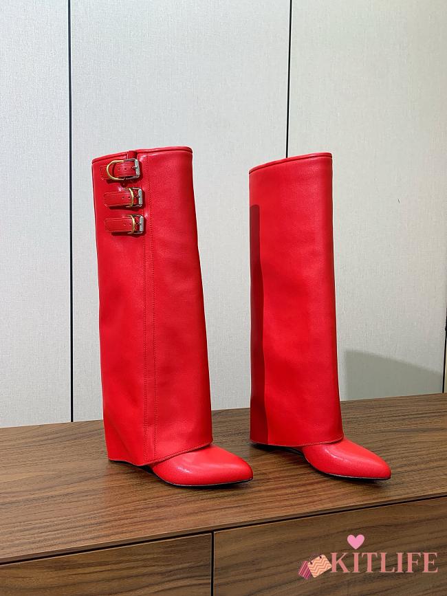 kitlife Givenchy Shark Lock Buckles leather ankle boots red - 1
