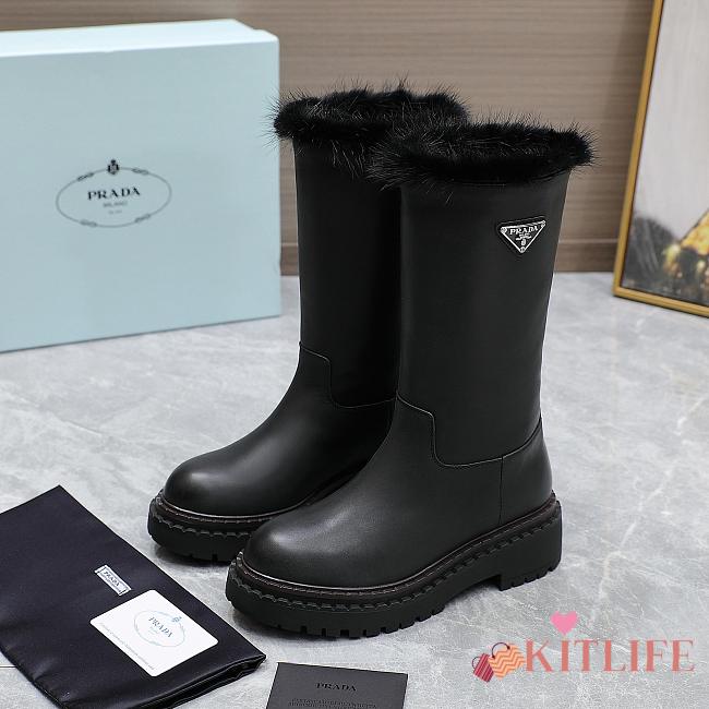 kitlife Prada Leather and shearling boots black  - 1