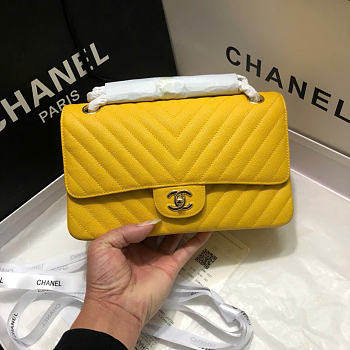 Chanel Caviar Leather 25cm Flap In Yellow With Gold Hardware