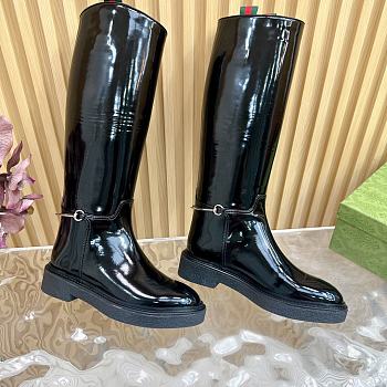 Kitlife Gucci Women's slim Horsebit boot black shiny leather