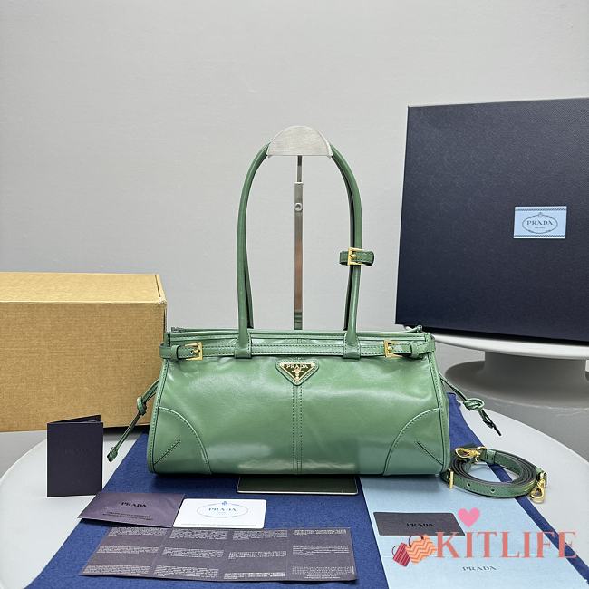 Kitlife Prada medium triangle-logo belted handbag green bag - 32x15x13cm - 1