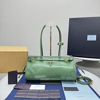 Kitlife Prada medium triangle-logo belted handbag green bag - 32x15x13cm