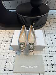 kitlife Manolo blahnik Grey Satin Jewel Buckle Flat Pumps - 5