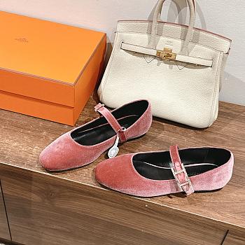 kitlife Hermes flats ballet pink velvet 