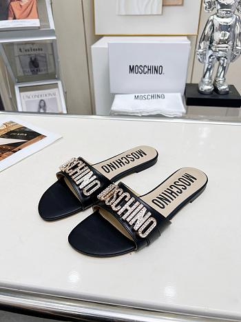 kitlife Moschino logo-plaque satin sandals black