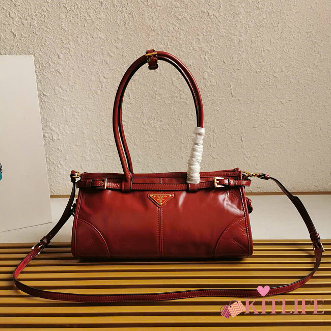 Kitlife Prada medium triangle-logo belted handbag red bag - 32x15x13cm - 1