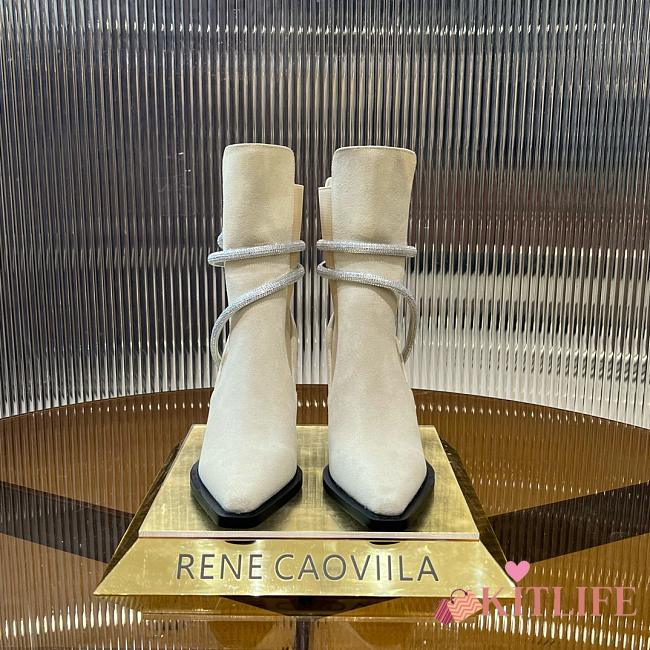 René Caovilla 80mm crystal-embellished suede ankle boots white - 1