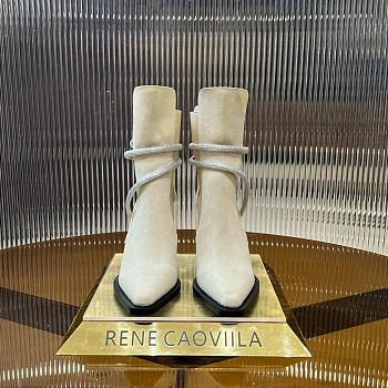 René Caovilla 80mm crystal-embellished suede ankle boots white