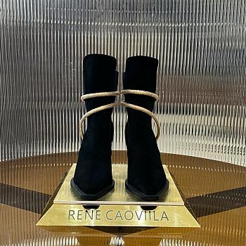 René Caovilla 80mm crystal-embellished suede ankle boots black&gold