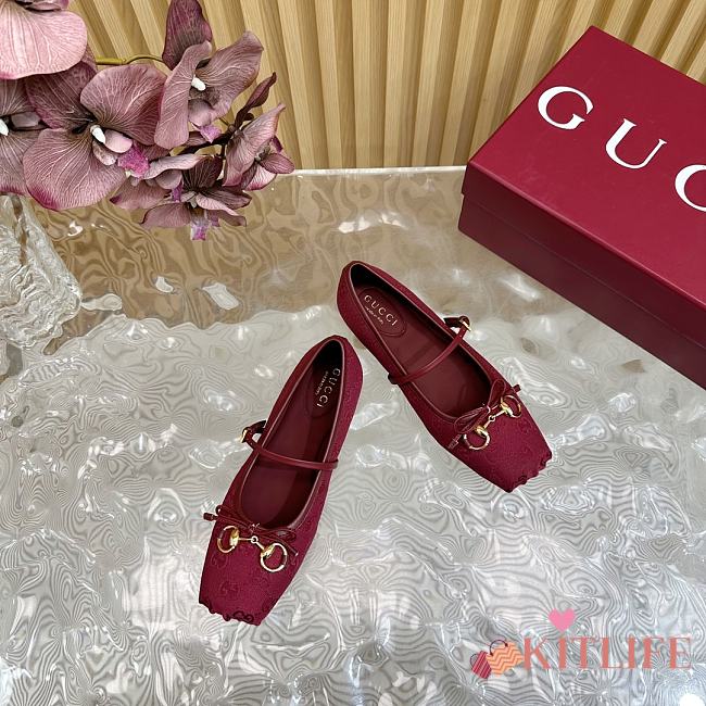 kitlife Women's Gucci Horsebit ballet flat wine red V - 1