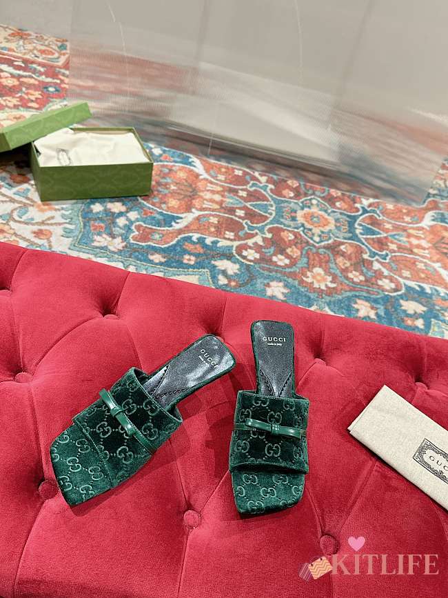Kitlife Gucci GG 45 Velvet Slide Sandals green - 1