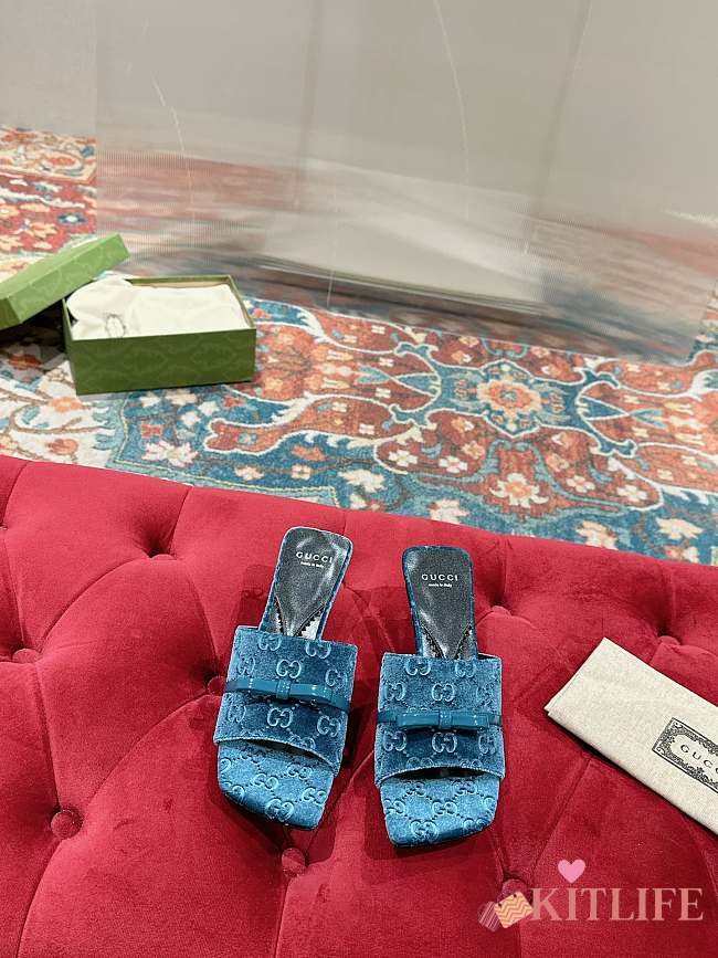 Kitlife Gucci GG 45 Velvet Slide Sandals blue - 1