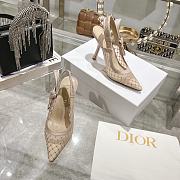 Kitlife J'Adior Slingback Pump Beige Transparent Mesh Embroidered with Silver-Tone Strass 10cm - 3