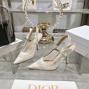 Kitlife J'Adior Slingback Pump white Transparent Mesh Embroidered with Silver-Tone Strass 10cm