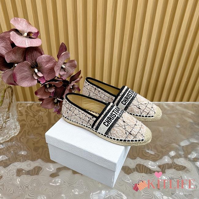 Dior Granville Oblique Beige Cotton CD Logo Embroidered Espadrille Flat - 1