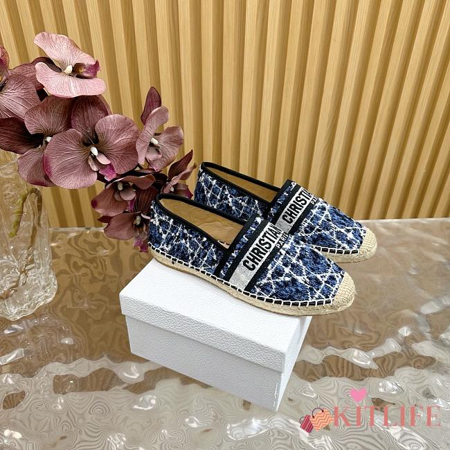 Dior Granville Oblique blue Cotton CD Logo Embroidered Espadrille Flat  - 1