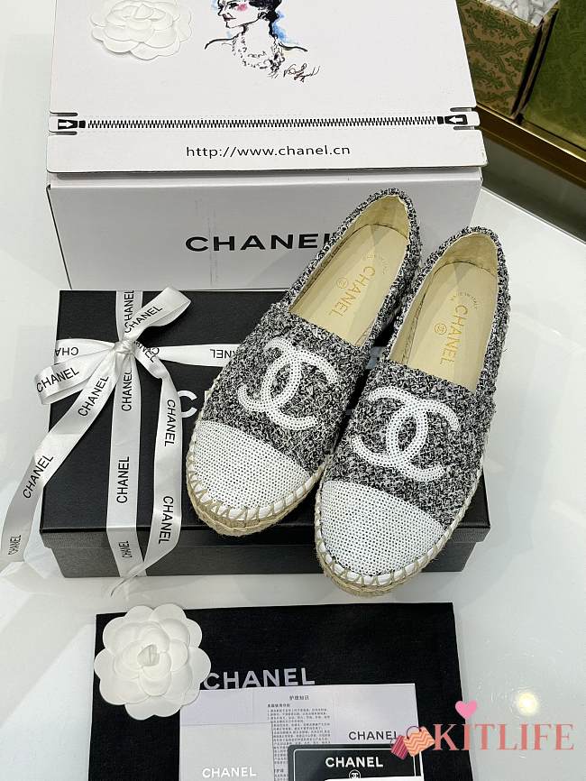 kitlife Chanel tweed loafer gray - shoes - 1
