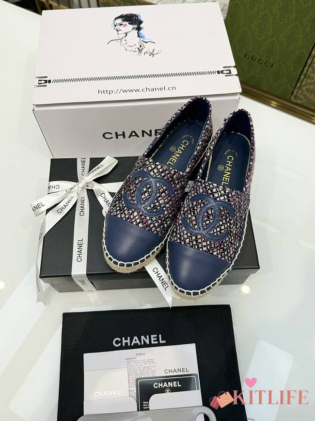 kitlife Chanel tweed loafer blue - shoes - 1