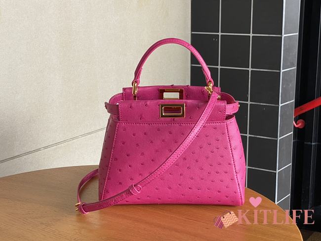 Kitlife Fendi Peekaboo Mini Pink ostrich leather bag - 23x18x12cm - 1