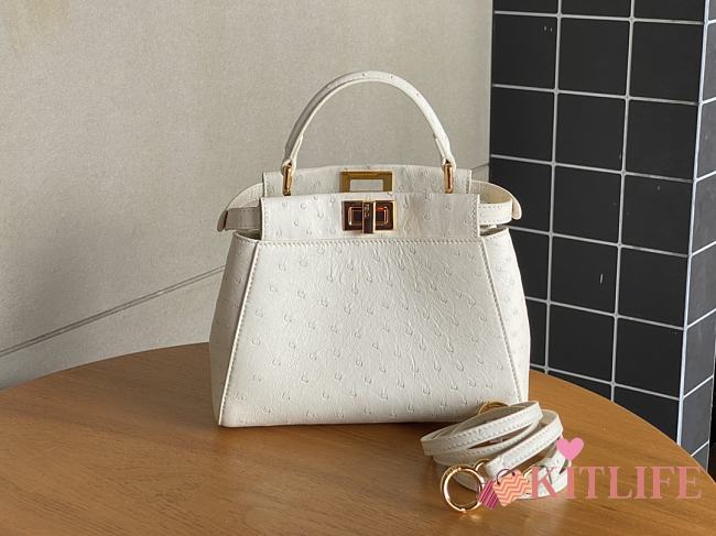 Kitlife Fendi Peekaboo Mini White ostrich leather bag - 23x18x12cm - 1