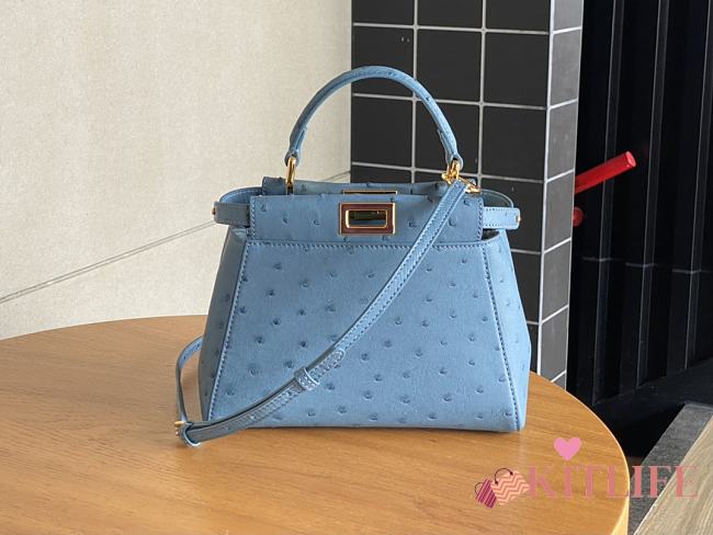 Kitlife Fendi Peekaboo Mini Blue ostrich leather bag - 23x18x12cm - 1