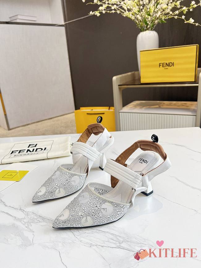 kitlife Fendi Colibrì white mesh and rhinestone high-heeled slingbacks 85 mm - 1