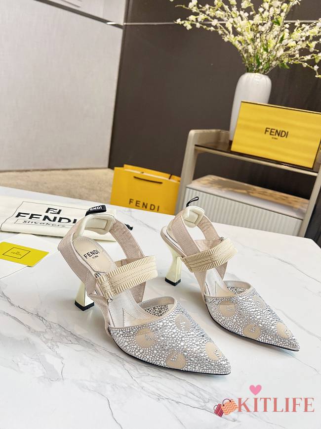 kitlife Fendi Colibrì beige mesh and rhinestone high-heeled slingbacks 85 mm - 1