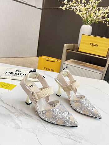 kitlife Fendi Colibrì beige mesh and rhinestone high-heeled slingbacks 85 mm
