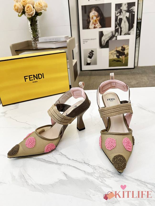 kitlife Fendi Colibrì Beaded green tulle high-heeled slingbacks 85mm - 1
