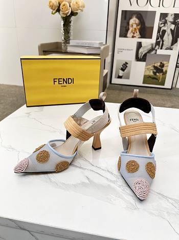 kitlife Fendi Colibrì Beaded Blue tulle high-heeled slingbacks 85mm