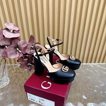 Kitlife Gucci Double G leather platform pumps black - height 11.5 cm
