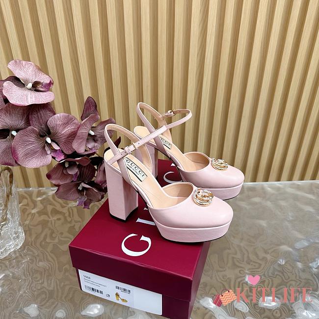 Kitlife Gucci Double G leather platform pumps pink - height 11.5 cm - 1