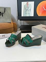 Kitlife Gina Green Croc Embossed Leather Embellished Wedge Platform Sandals - 3