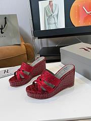 Kitlife Gina red Croc Embossed Leather Embellished Wedge Platform Sandals - 1