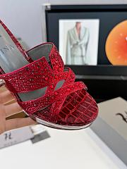 Kitlife Gina red Croc Embossed Leather Embellished Wedge Platform Sandals - 4